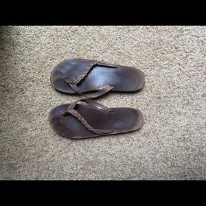 Rainbow flip flops. Skinny braided strap